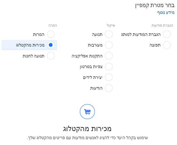 בחירת קמפיין מכירות מהקטלוג