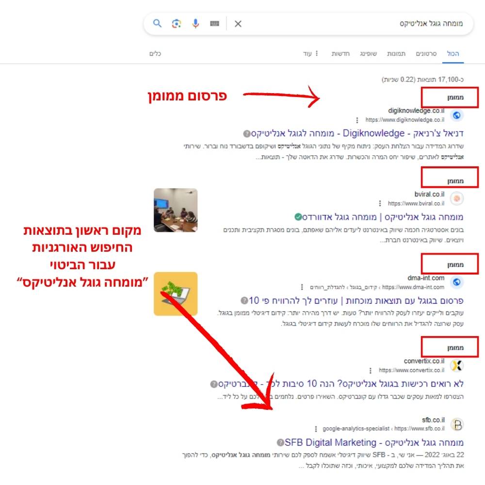 דוגמא לתוצאות חיפוש בגוגל